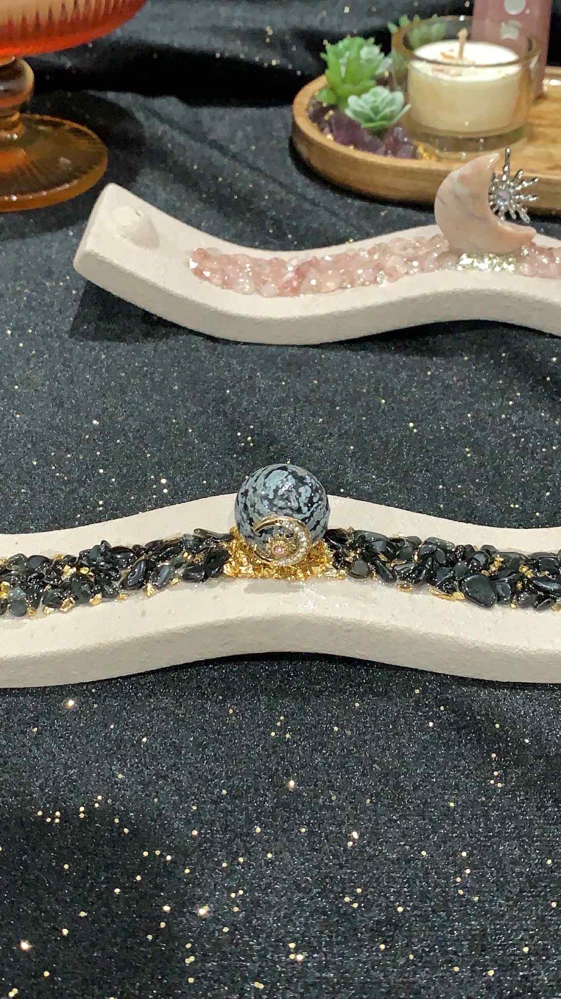 Crystal Wavy Incense Holders - Various Crystals
