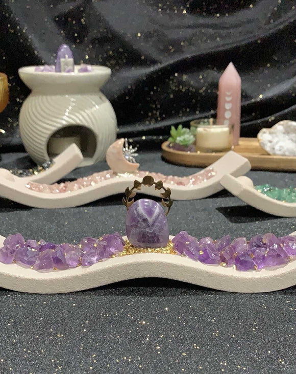 Crystal Wavy Incense Holders - Various Crystals